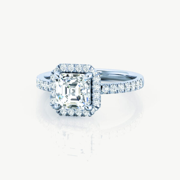 2ct Asscher Halo Pavé Setting Engagement Rings - Image 3