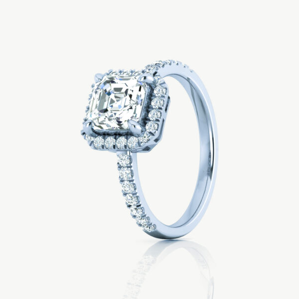 2ct Asscher Halo Pavé Setting Engagement Rings