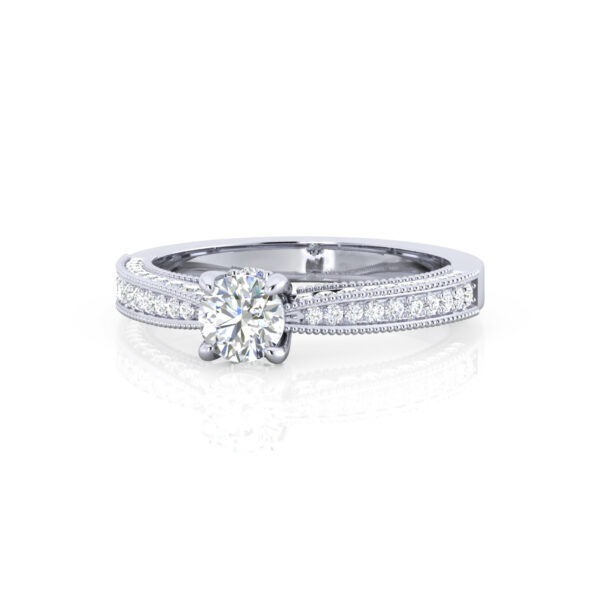 Three Row Micro Prong Diamond Embellished Vintage Engagement Ring - Image 3