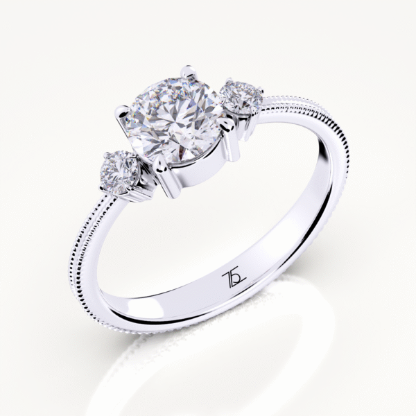Art Deco Three Round diamond Engagement Rings - Image 4