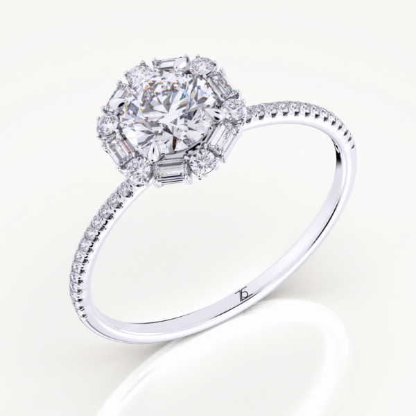 Baguette Halo Lab Grown Diamond Engagement Ring By Love Story - Image 4