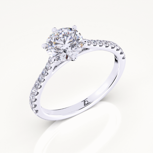 1.00 Carat Solitaire Ring With A Lab Grown Cushion Diamond In White Gold With Lab Grown Side Diamonds - Image 4