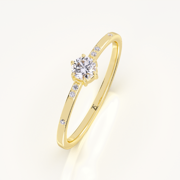 Seraphic Breath Yellow Gold Round Brilliant With Claw Set Shoulders Ring