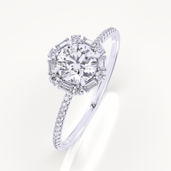 Baguette Halo Lab Grown Diamond Engagement Ring By Love Story - Image 3