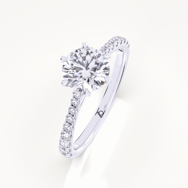 1.00 Carat Solitaire Ring With A Lab Grown Cushion Diamond In White Gold With Lab Grown Side Diamonds