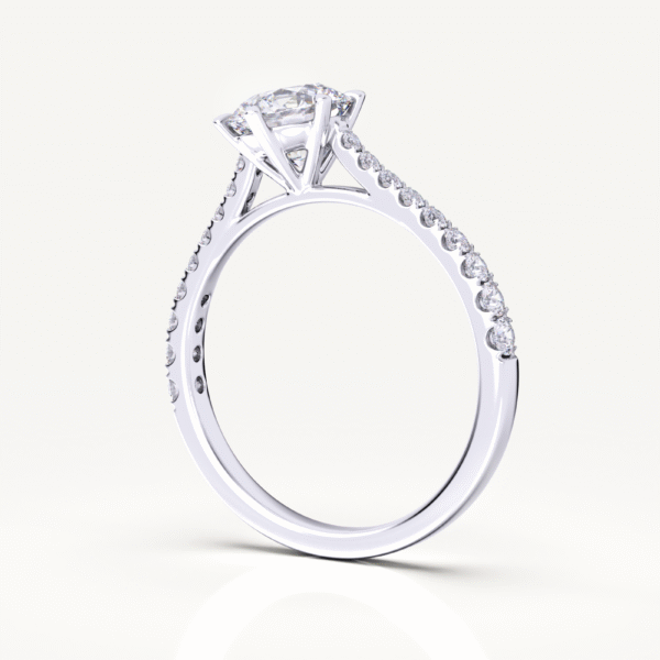 1.00 Carat Solitaire Ring With A Lab Grown Cushion Diamond In White Gold With Lab Grown Side Diamonds - Image 5