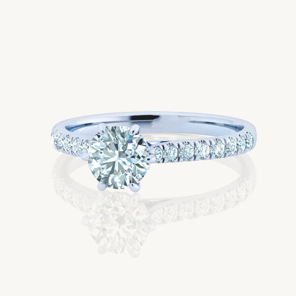 1.00 Carat Solitaire Ring With A Lab Grown Cushion Diamond In White Gold With Lab Grown Side Diamonds - Image 3