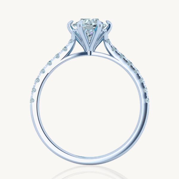 1.00 Carat Solitaire Ring With A Lab Grown Cushion Diamond In White Gold With Lab Grown Side Diamonds - Image 4