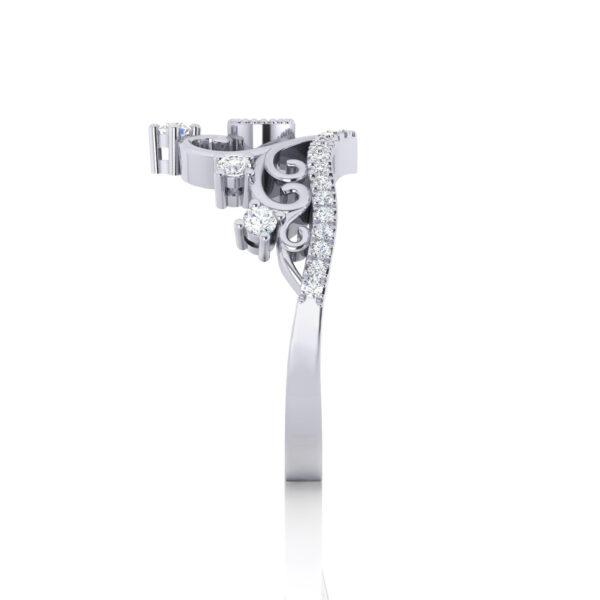 Heart and Round White Cubic Women's Crown Ring In 14k White Gold - Image 3