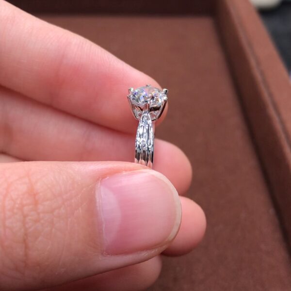 Solitaire 6 Heart Claw Floral Basket 1.00ct Moissanite Engagement Ring Set - Image 5