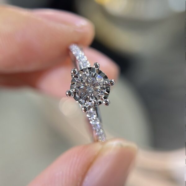 Lab Grown Diamond Twist Heart Shape 6 Prongs Round Cut Engagement Ring - Image 4