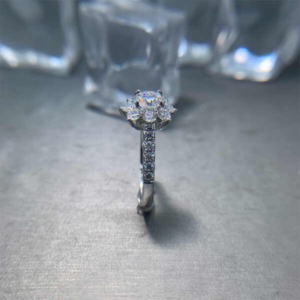 Moissanite Ring 14K White Gold 8 side Diamonds Sunflower Diamond Ring Platinum Rose Gold - Image 4