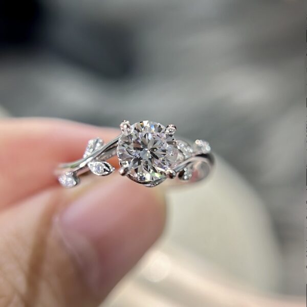 14k Vintage Leaf Engagement Rings For Women 3cts Round Cut Lab Grown Diamond - Image 3