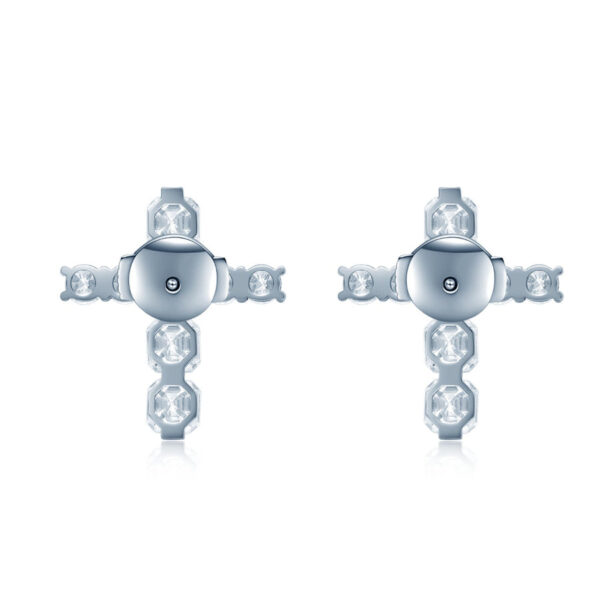 Petite Micropave Diamond Cross Earrings 14K White Gold - Image 3