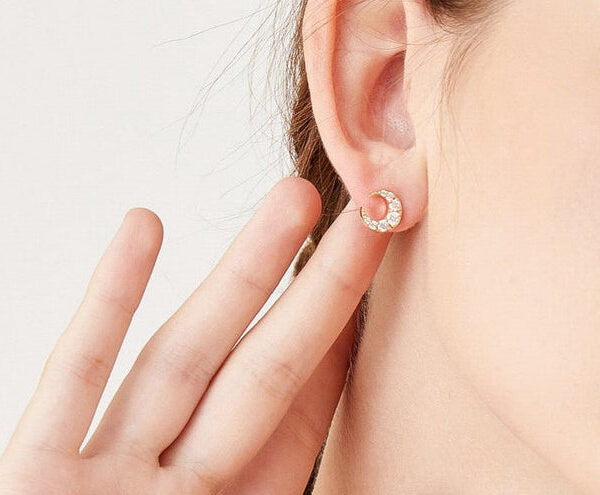 Flat Moon Design Solid Gold Lab Grown Diamond Earrings - Image 4