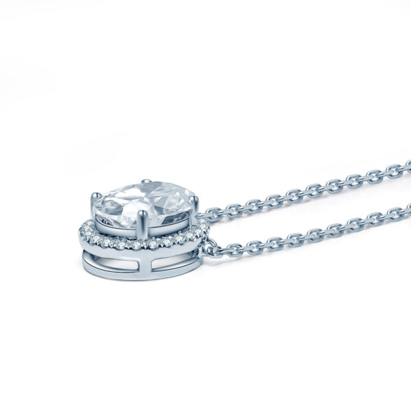 Halo Set Oval Lab Grown Diamond Pendant in White Gold - Image 5