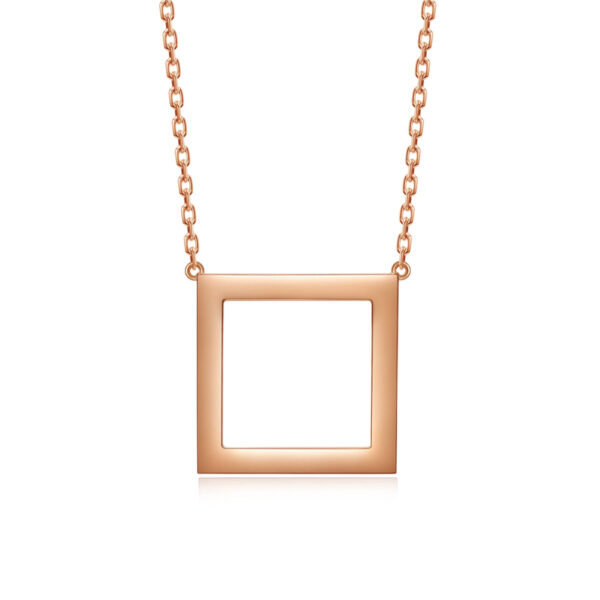 14KT Rose Gold Diamond Open Square Necklace - Image 3