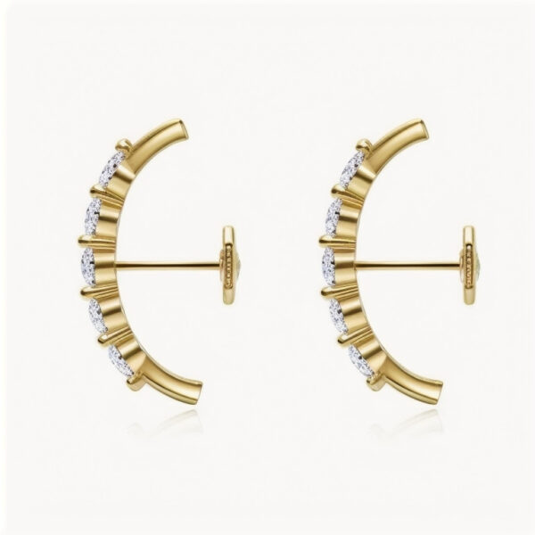 Long Diamond Bar Studs Earrings Gold 14K - Image 2