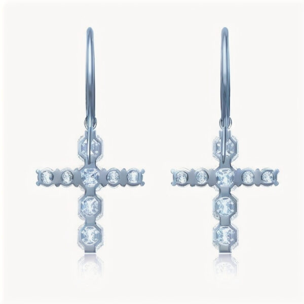 Floating Lab Grown Diamond Asscher And Round Shape Cross Earrings - Image 3