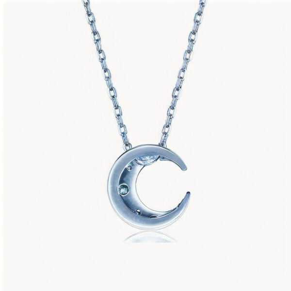 Moonstone Silver Petite Moon Diamond Necklace - Image 2