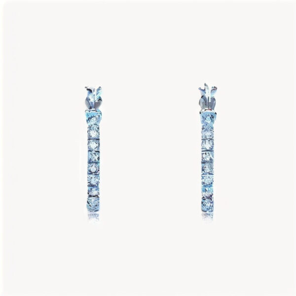 Rectangle Round Diamond Hoop Earrings in 14K - Image 3