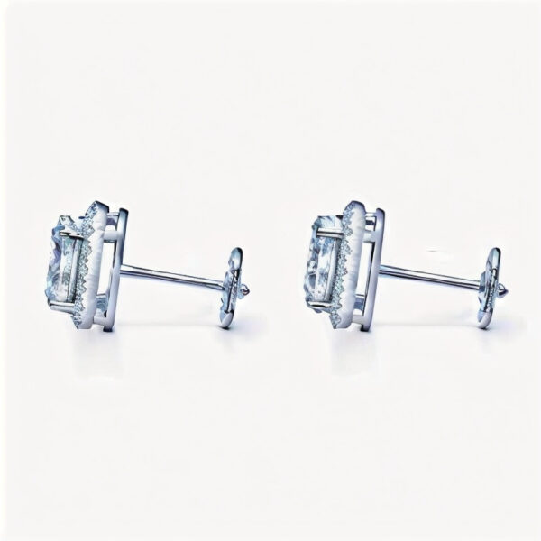 2 Ct Oval Cut 14k White Gold Halo Stud Earrings - Image 2