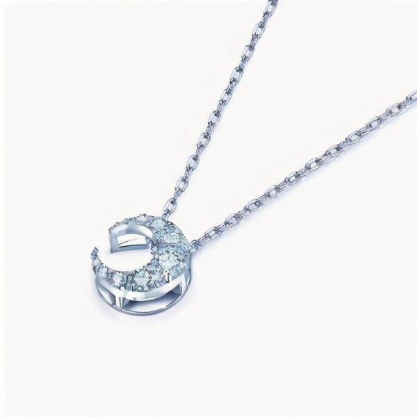 Moonstone Silver Petite Moon Diamond Necklace - Image 3