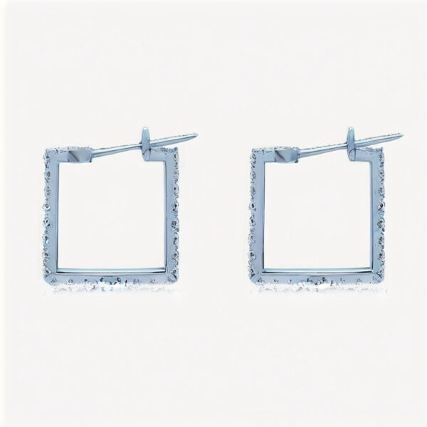 Rectangle Round Diamond Hoop Earrings in 14K - Image 2