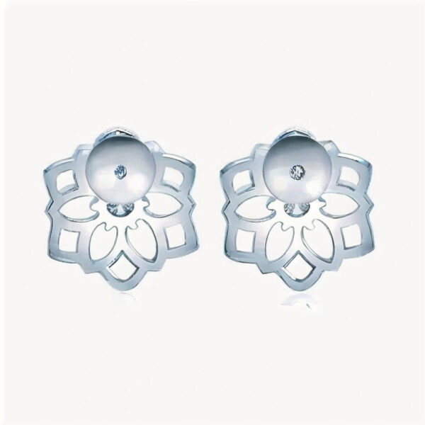 Snowflake Style Round Shape GIA Diamond Earrings - Image 3