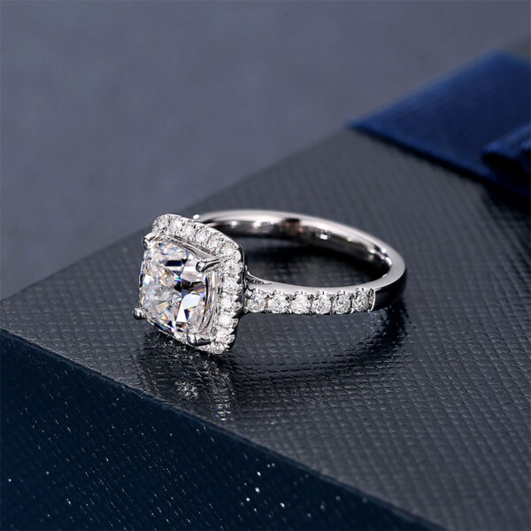 Cushion Moissanite And Lab Grown Diamond Halo Ring - Image 3