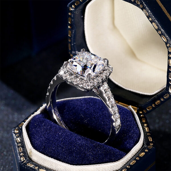 Cushion Moissanite And Lab Grown Diamond Halo Ring - Image 4