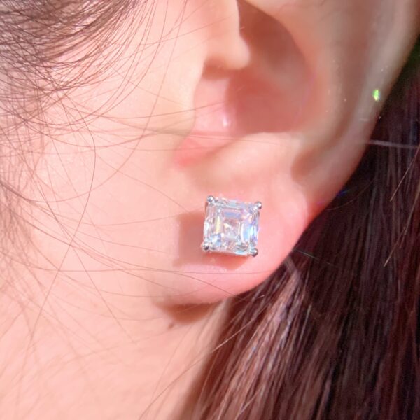 Asscher Shape Diamond Studs Exquisite And Fashionable Earrings - Image 4