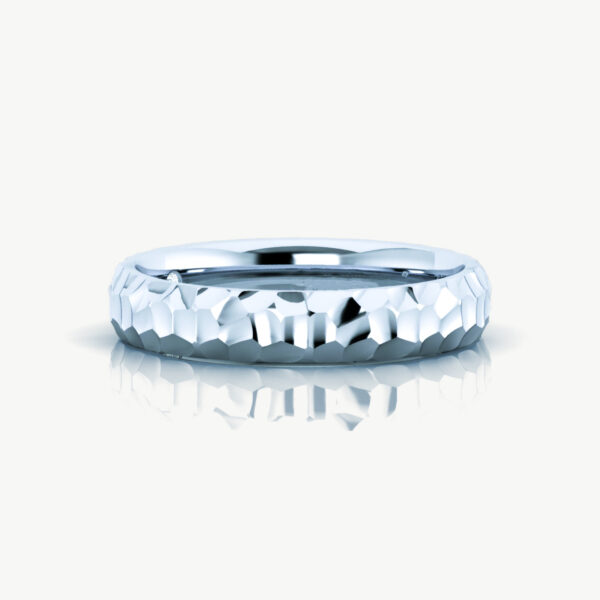 4mm Mens Wedding Band - Hammered High Polish - Image 3