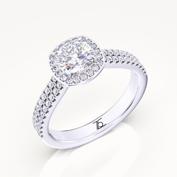 Cushion Halo With Round Center Diamond Split Shank Engagement Ring - Image 4