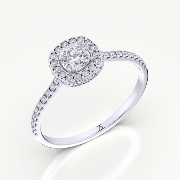 2.00 Ct Row Cushion Cut Lab Grown Diamond Halo Engagement Ring - Image 4