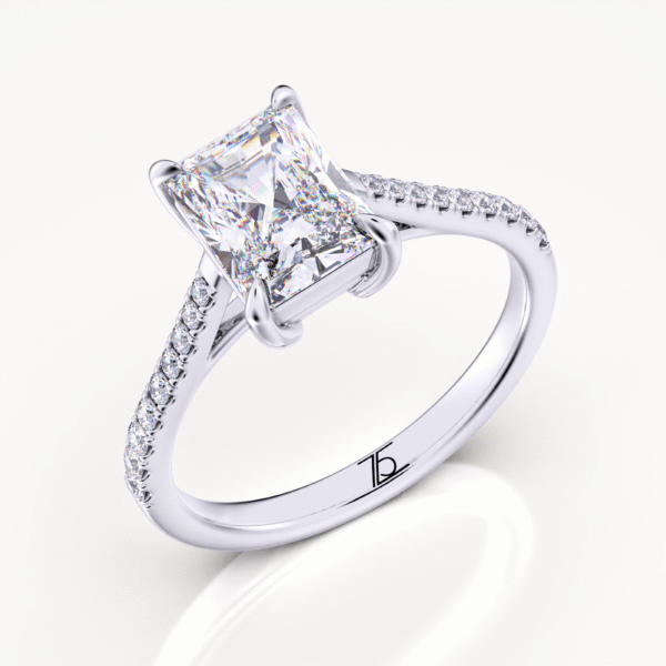 Clsssic Radiant Diamond Ring With Accent Diamonds In White Gold - Image 4