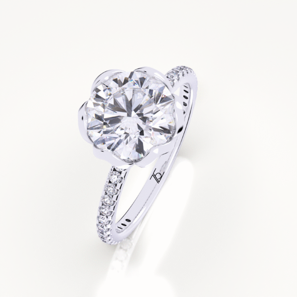 Cathedral Band Pave Solitaire Engagement Ring
