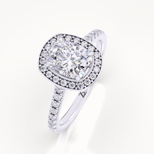 2.00 Ct Row Cushion Cut Lab Grown Diamond Halo Engagement Ring