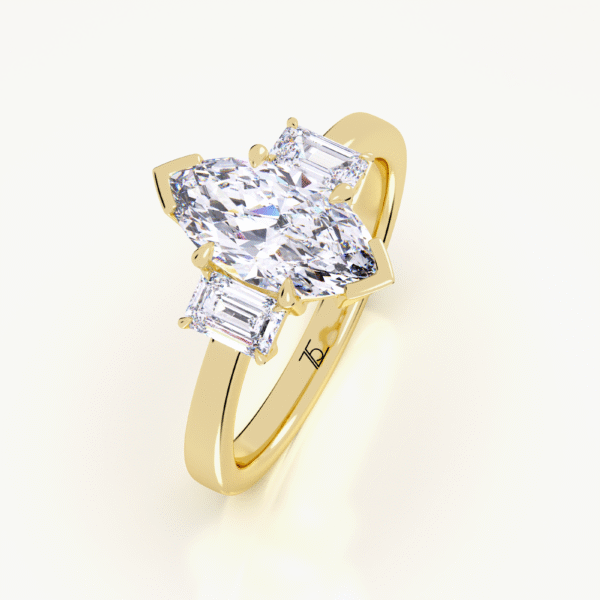 Marquise Cut Lab Gown Diamond Solitaire Three Stone Engagement Ring