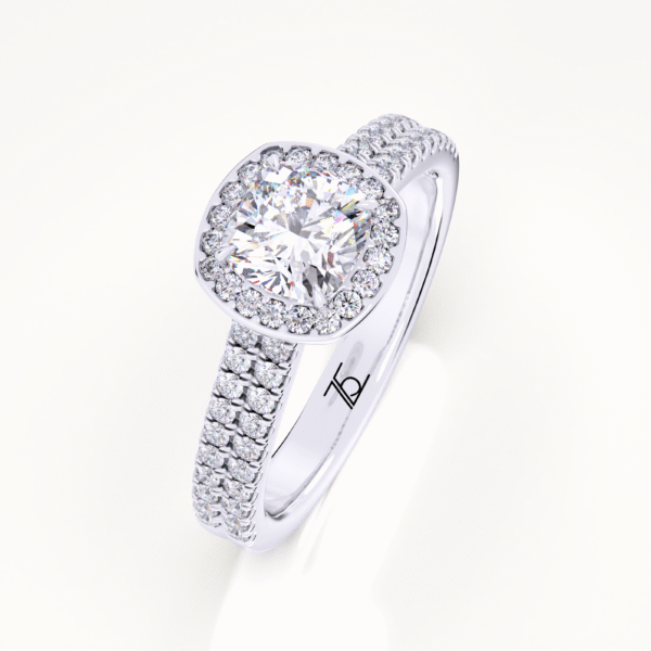 Cushion Halo With Round Center Diamond Split Shank Engagement Ring