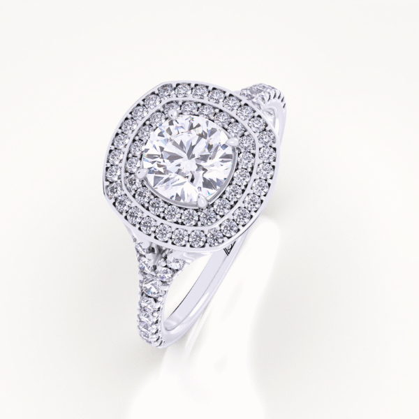 Twinkle Split Shank Double Halo Round Cut Engagement Ring