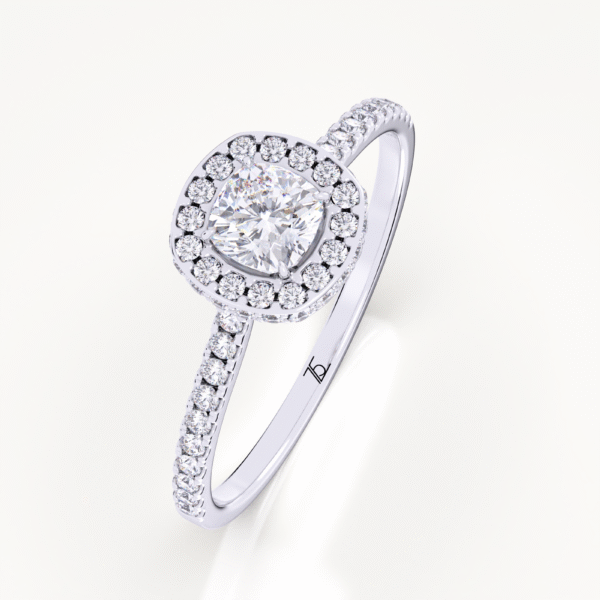 2.00 Ct Row Cushion Cut Lab Grown Diamond Halo Engagement Ring