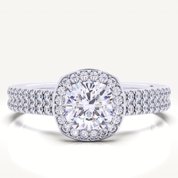 Cushion Halo With Round Center Diamond Split Shank Engagement Ring - Image 3