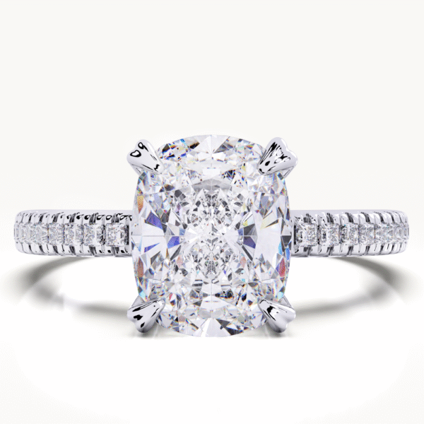 1 Carat Cushion Cut Solitaire Pave Natural Engagement Ring in White Gold - Image 2