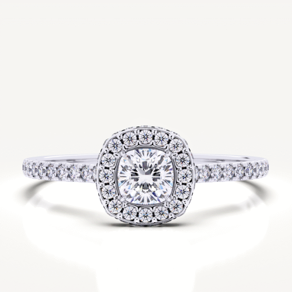 2.00 Ct Row Cushion Cut Lab Grown Diamond Halo Engagement Ring - Image 3