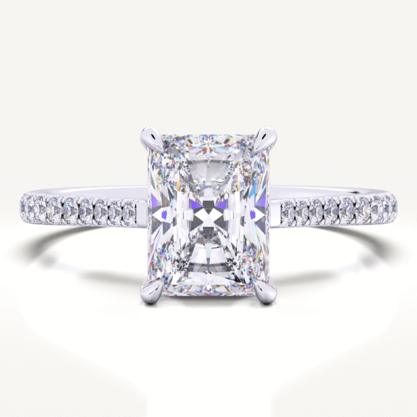 Clsssic Radiant Diamond Ring With Accent Diamonds In White Gold - Image 3