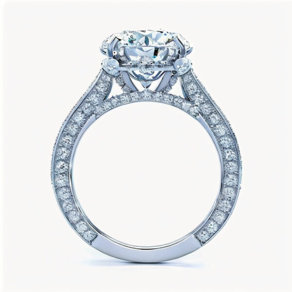 Moissanite Hidden Halo Pave Engagement Ring - Image 3