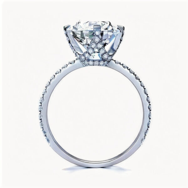Cathedral Band Pave Solitaire Engagement Ring - Image 3