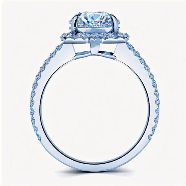 Cushion Halo With Round Center Diamond Split Shank Engagement Ring - Image 3