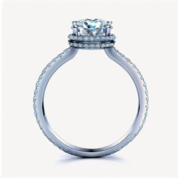 14K White Gold Diamond Two Layer Hidden Halo Engagement Ring - Image 4